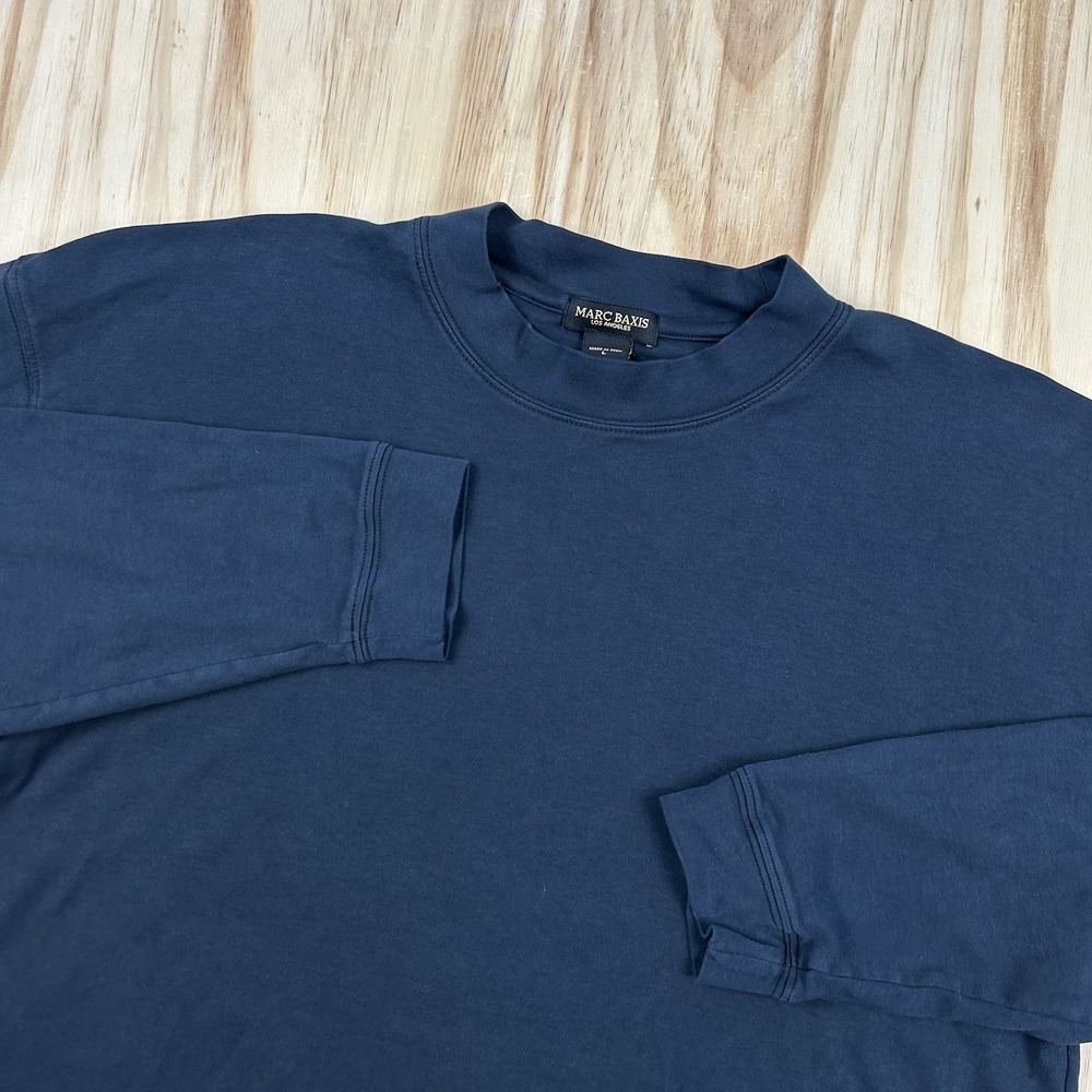 Marc Baxis LA Men's Pima Cotton High Neck Long Sleeve Shirt Blue Large - Picture 1 of 9